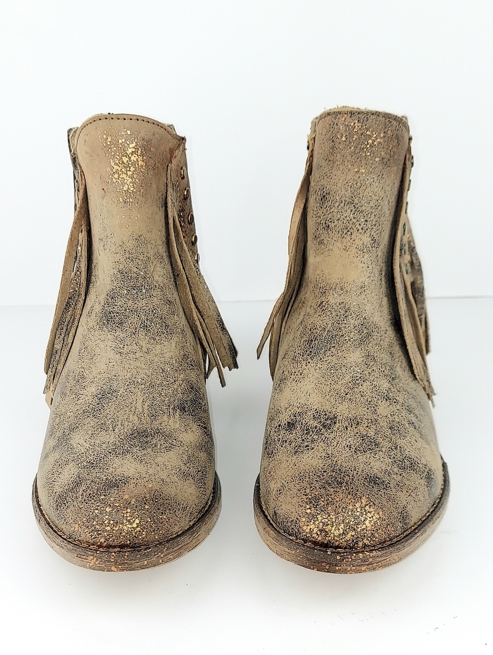 Corral Circle G Brown Leather Studded Fringe Booties NWOT Size 7 - Picture 3 of 10